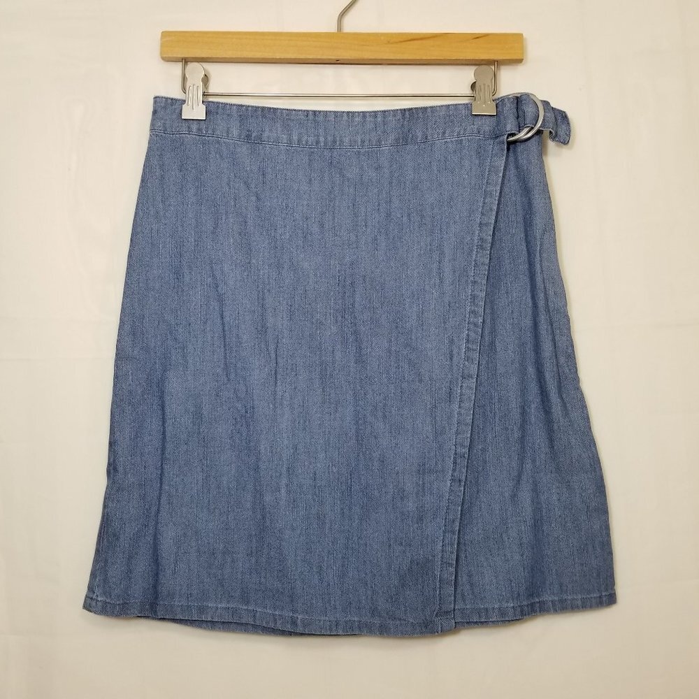 J Jill denim faux wrap-style short skirt blue XS